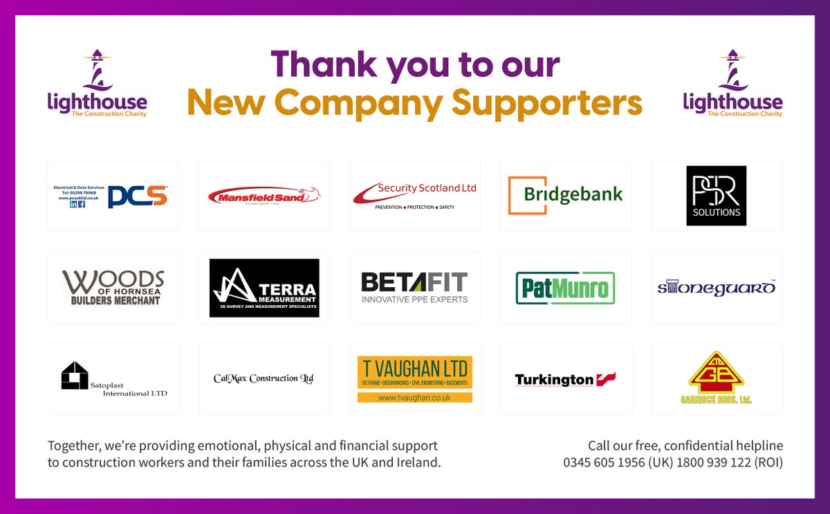 Thank you to the following companies for becoming part of our journey by donating to our #charity and becoming a Company Supporter. We are so grateful! 
#construction