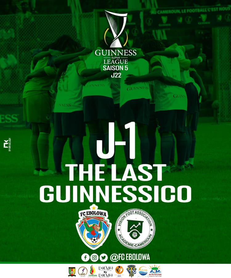 🚨ONE DAY TO GO🚨
The last #Guinnessico Of <a href="/GSuper_League/">Guinness Super League</a> 5 J22 <a href="/FCEbolowa/">FC Ebolowa</a> 🆚 #VFA is coming
#NGOAEKELE
0️⃣1️⃣ DAY

#WeAreBeNgonYâEbolowoo💚💙
#Champion🇨🇲🏆🥇
#CHGSL5 
#BeReady #FCEVFA
<a href="/PortOfKribi/">Port Autonome de Kribi</a>
<a href="/edimosports/">EDIMO Sports</a>
<a href="/Camfool_/">Camfool Association</a>
#Afrimvoemedicalservices
#ASMIS
#EnsembleEcrivonslHistoire