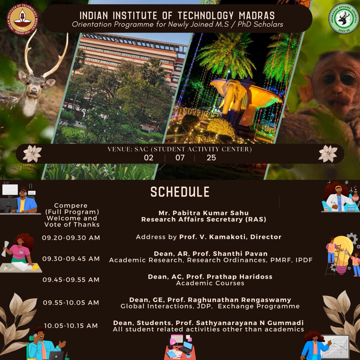 DoST_IITMadras's tweet photo. 🎓 The orientation for new MS &amp; PhD scholars at @iitmadras  kicked off with an inspiring address by Director Prof. V. Kamakoti. Deans shared insights on research, global exchange, PMRF 2.0 &amp; campus life. A warm welcome to all budding researchers! 🌟 #ResearchAtIITM #IITM2025 https://t.co/rLSMZJUacm