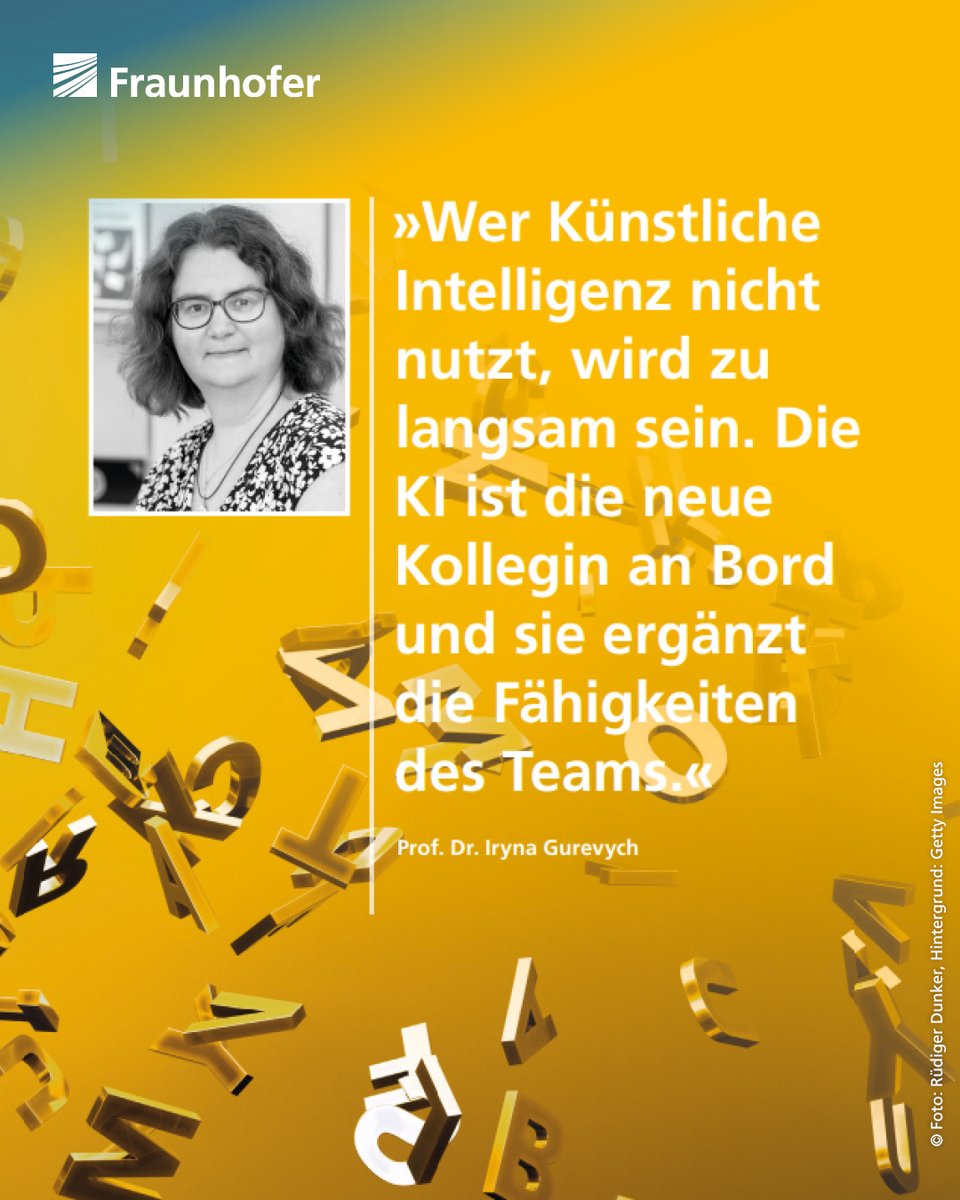 Fraunhofer's tweet image. Unsere Forschenden sind unser Kapital: Lernen Sie Prof. Dr. Iryna Gurevych kennen, eine weltweit renommierte Expertin im Bereich #KI. Mehr über ihre #Forschung im Fraunhofer-Jahresbericht 2024 (S. 90): s.fhg.de/HpiS
#Wissenschaft