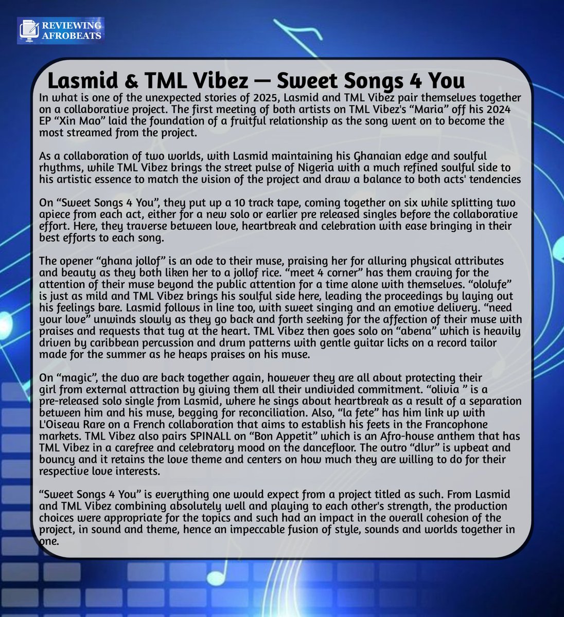 Reviewing Afrobeats. tweet media