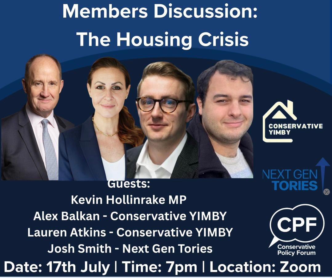 Josh Smith (@joshsmithngt) on Twitter photo Join <a href="/ConservativePF/">Conservative Policy Forum</a>, <a href="/kevinhollinrake/">Kevin Hollinrake MP</a>, <a href="/LaurenKayAtkins/">Lauren Atkins</a>, <a href="/ImAlexBalkan/">Alex Balkan</a> and myself for a discussion with the Conservative policy forum on the UK’s Housing Crisis
17 July, 7PM: Sign up here: conservativepolicyforum.com/event-details/… Join <a href="/ConservativePF/">Conservative Policy Forum</a>, <a href="/kevinhollinrake/">Kevin Hollinrake MP</a>, <a href="/LaurenKayAtkins/">Lauren Atkins</a>, <a href="/ImAlexBalkan/">Alex Balkan</a> and myself for a discussion with the Conservative policy forum on the UK’s Housing Crisis
17 July, 7PM: Sign up here: conservativepolicyforum.com/event-details/…
