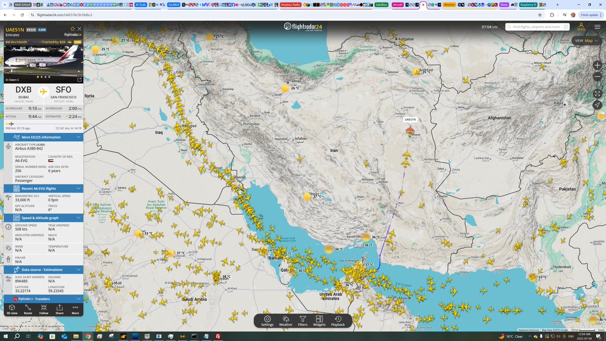 A380 flights back in business over eastern Iran, particularly on polar routes to the United States.