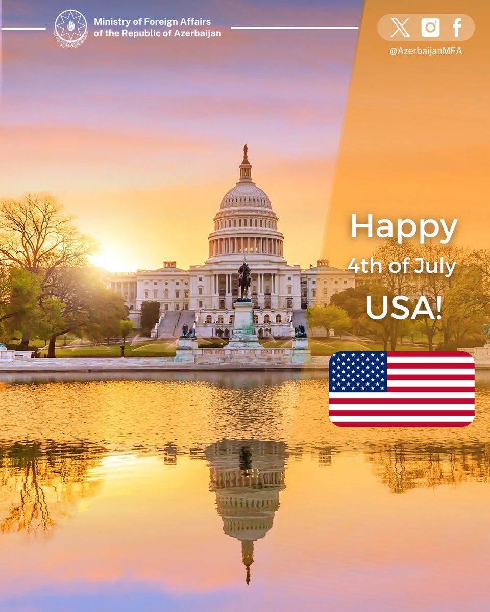 MFA Azerbaijan 🇦🇿 (@azerbaijanmfa) on Twitter photo Congratulations to the American people on the occasion of the 4th of July - Independence Day of the United States of America!
Happy 4th of July! 🇦🇿 🇺🇸
<a href="/StateDept/">Department of State</a> Congratulations to the American people on the occasion of the 4th of July - Independence Day of the United States of America!
Happy 4th of July! 🇦🇿 🇺🇸
<a href="/StateDept/">Department of State</a>