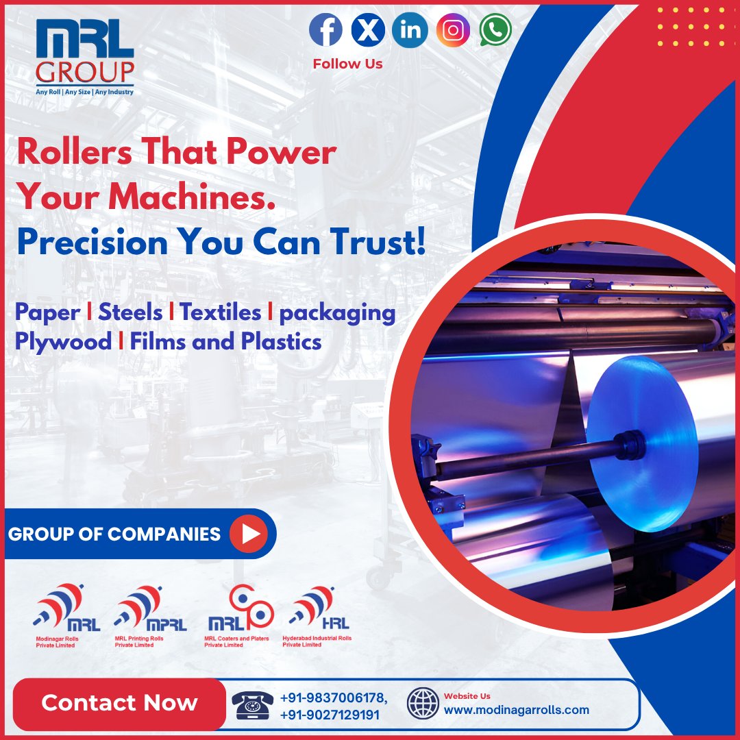 modinagarrolls's tweet image. 🌀Need Industrial Rollers that deliver under pressure?
MRL Group 🇮🇳 – 30+ years of trust in:
🔹 Anilox &amp;amp; Design Rolls
🔹 Textile &amp;amp; Paper Rolls
🔹 Steel, Embossing &amp;amp; Machine Rollers
🌐modinagarrolls.com
📩printingrolls@modinagarrolls.com
 #RollerManufacturing #MadeInIndia