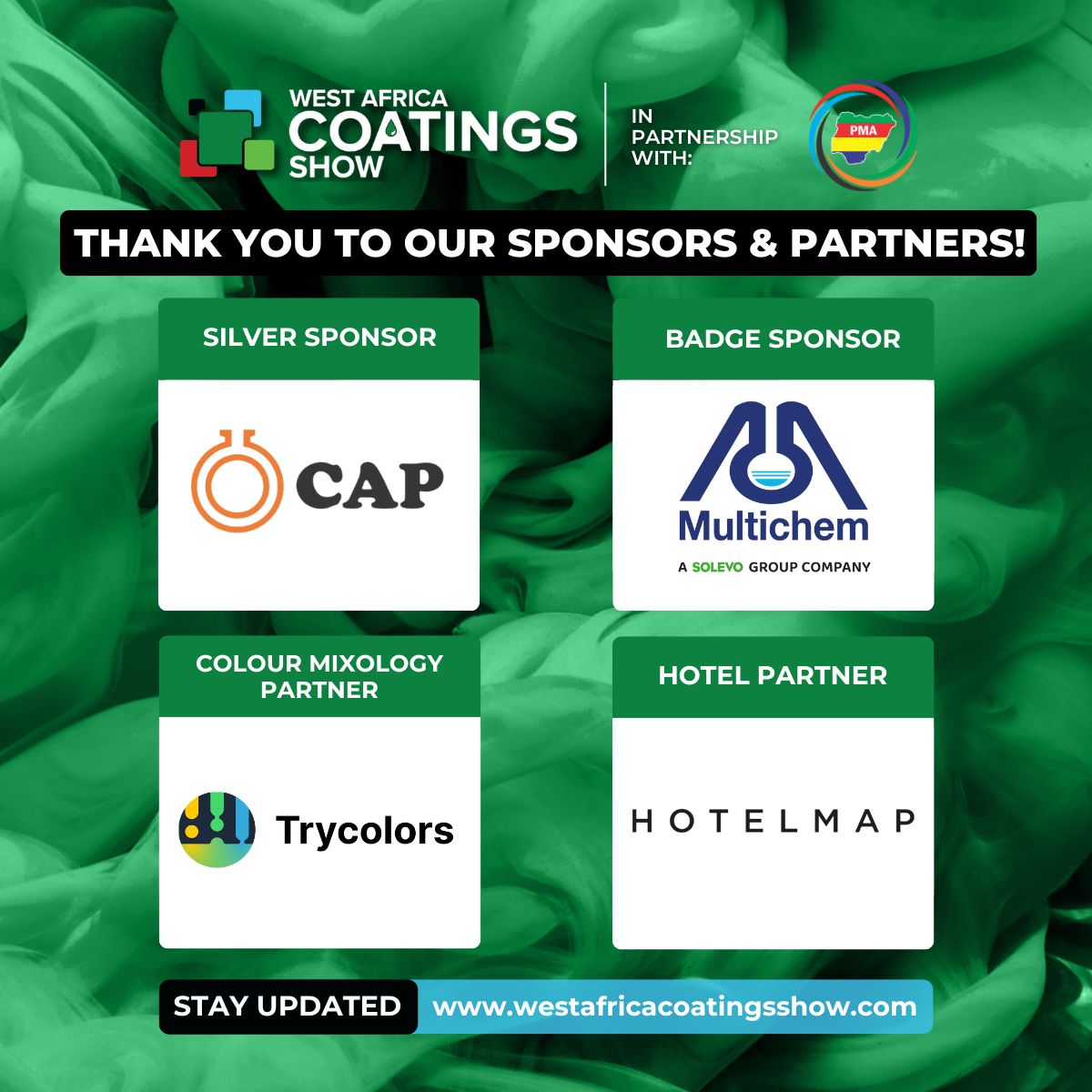 🎉 Thank you for being part of launch edition of the West Africa Coatings Show.

We extend our gratitude to our sponsors and partners for their support in creating a successful event.

𝗦𝘁𝗮𝘆 𝘁𝘂𝗻𝗲𝗱: westafricacoatingsshow.com

#Coatings #CoatingsIndustry #WACS