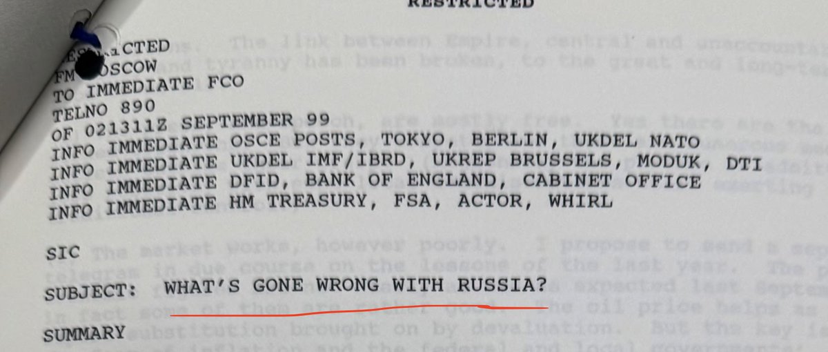 open.substack.com/pub/profradche…. An interesting report by the British Ambassador in Moscow Sir Andrew Wood on Russia's outlook. How things looked 25 years ago, at the time of Putin's arrival.
