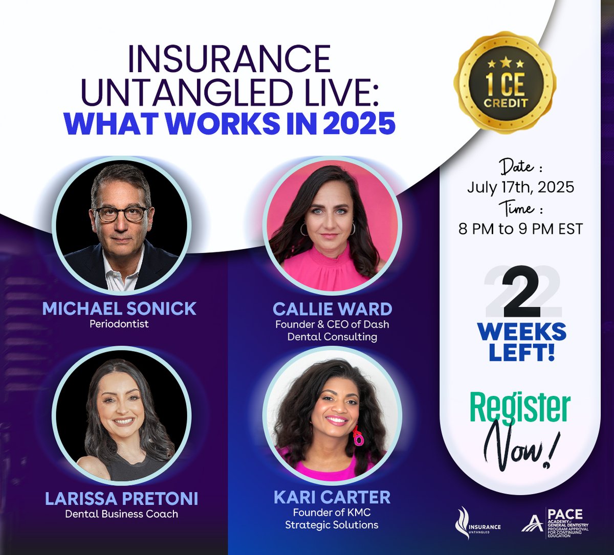 InsuranceU40869's tweet photo. Join us for Insurance Untangled Live: What Works in 2025 on July 17th, from 8 PM - 9 PM EST.
Learn real strategies from experts as they share their insights on the Business Panel
Plus, earn 1 CE Credit!
Only 2 weeks left! Register now - https://t.co/TX4iAERZkd https://t.co/rTrJxxGwRn