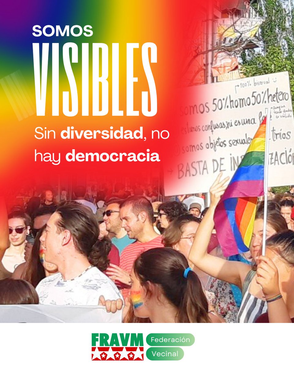 🏳️‍🌈 #SomosVisibles

✊ En cada barrio, nuestro #OrgulloVecinal es unión y comunidad. No daremos pasos atrás ante el odio ni la discriminación. 

La DIVERSIDAD es la fuerza que sostiene la libertad.
Porque sin ella, no hay DEMOCRACIA

#Orgullo2025