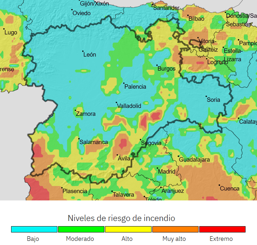 🌡️Temperaturas máximas en el cuadrante suroeste de 35ºC.
🌧️Chubascos con tormenta por la tarde en la mitad Norte y Este.
🌬️Viento variable, con predominio del nordeste, de flojo a moderado.
🔥Riesgo de #IIFF extremo en suroeste de Salamanca y zonas de Ávila y Segovia.