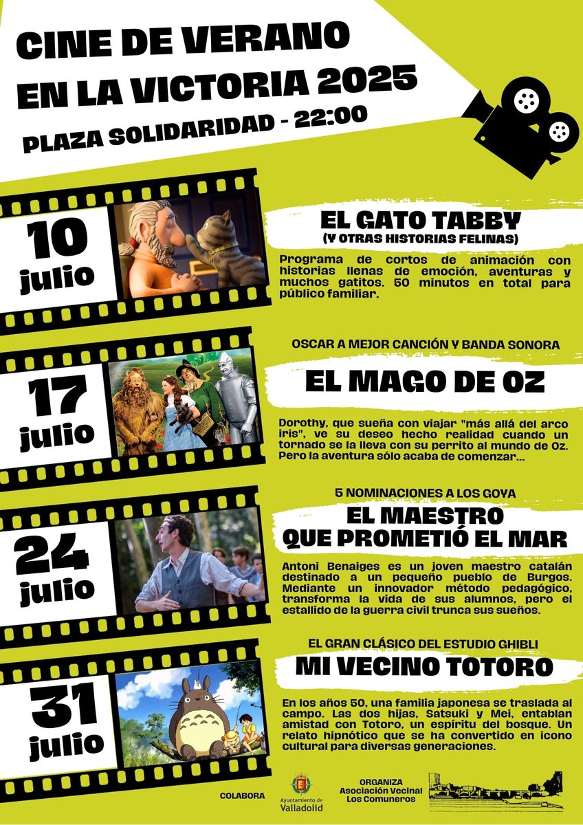 Un verano más, cine al aire libre los jueves de julio en la Plaza de la Solidaridad a partir de las 22:00. Grandes clásicos, cine familiar y memoria para disfrutar de estas noches calurosas. ¡Os esperamos!