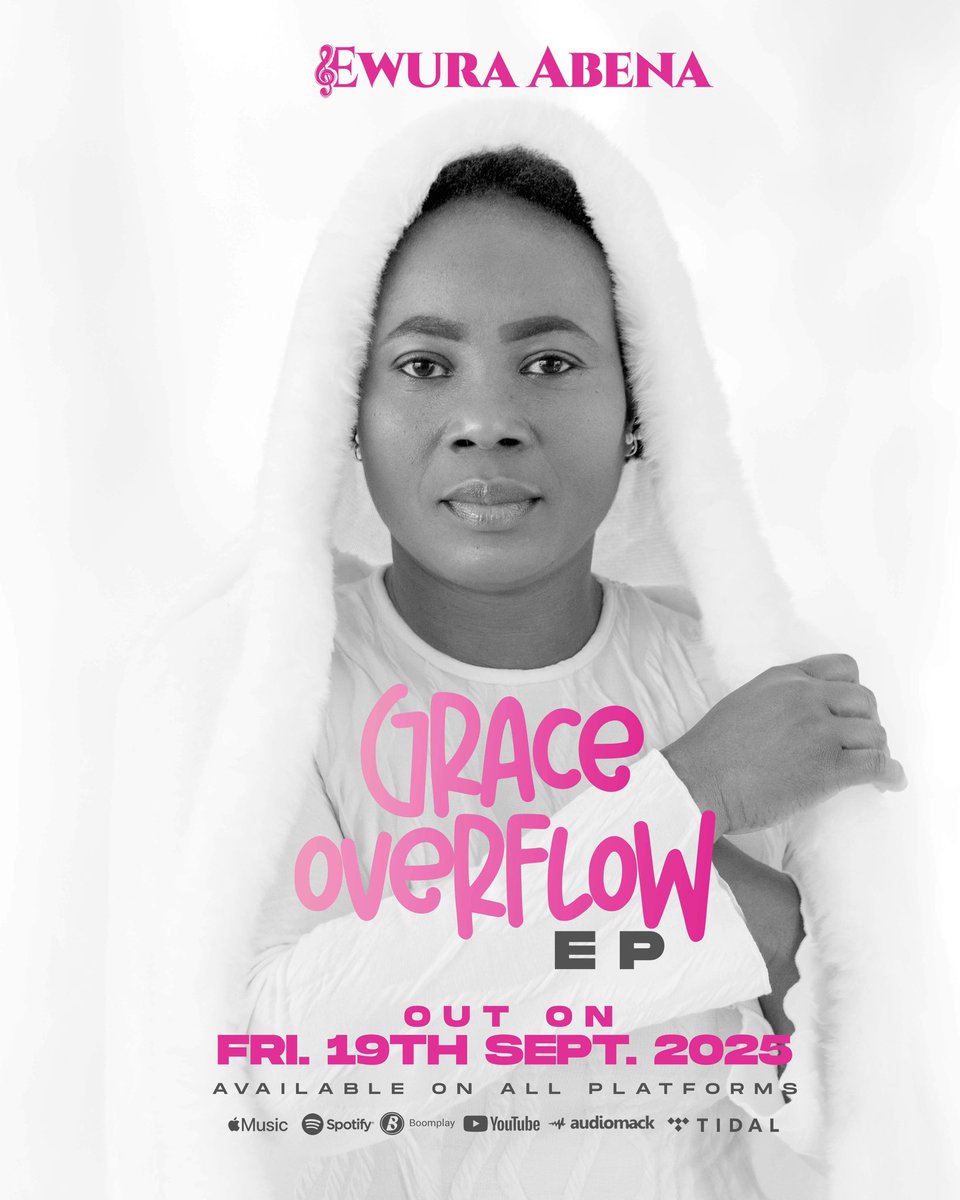 EwuraAbenaMusiq's tweet image. I’m excited to say that my “GRACE OVERFLOW” EP will be released on 19th September across all streaming platforms to the glory of God.

I can’t wait for the world to hear this soulful collection of blessings.

#RoadToGraceOverflow

#EwuraAbena
#GraceOverflow 
#ebefa 
#WarriorQueen