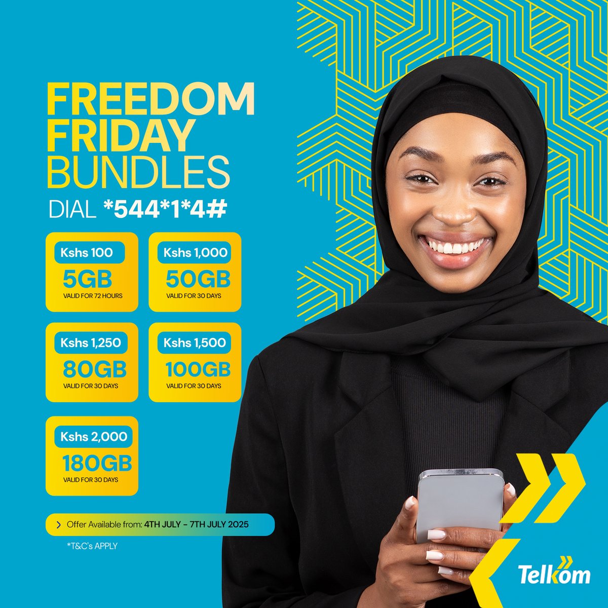 The week is over and it's Fri-nally FRIDAY 😎! Start your weekend right with #FreedomFriday bundles. Jipeleke na form ya weekend ukiget 5GB for 100bob (valid 72 hours) ama jisort mwezi mzima na 50GB for 1K ubaki tu unawatch movies na series mwezi mzima! Just dial *544*1*4#