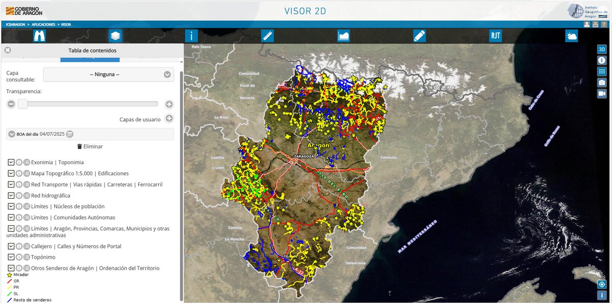 IGEAR_Aragon's tweet photo. 🌄 ¿Estás de vacaciones o planificando tu fin de semana?
Explora nuestro #Visor2D y descubre la capa "Otros senderos de Aragón" 🗺️.
Más de 400 rutas con distintos niveles de dificultad te esperan♿️🚵🥾
👉 Toda la info aquí: https://t.co/u8BcsqTLLR https://t.co/mjcZ998kMt