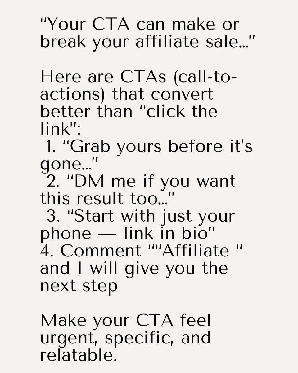 BridgetUsoh's tweet image. Want a list of my top 10 affiliate CTAs? Comment “CTA List”
#CallToActionTips #AffiliateCopywriting #DigitalProductPromos