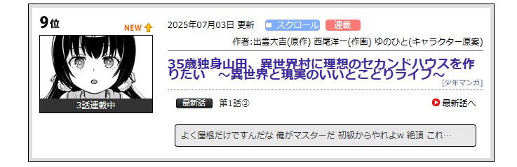 35歳独身山田～異世界と現実のいいとこどりライフ～
1話パート3公開中ですよー
なんとカドコミアプリ内デイリー6位！comic-walker.com/detail/KC_0066…
ニコニコでも少年デイリー9位！
manga.nicovideo.jp/watch/mg933147