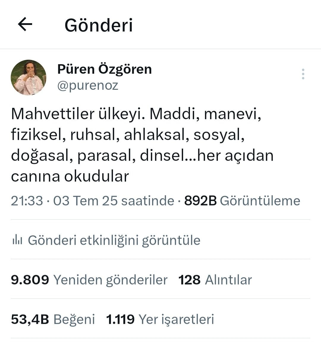 Bu tweeti sildim, dünden beri insan engellemekten parmağım yoruldu çünkü