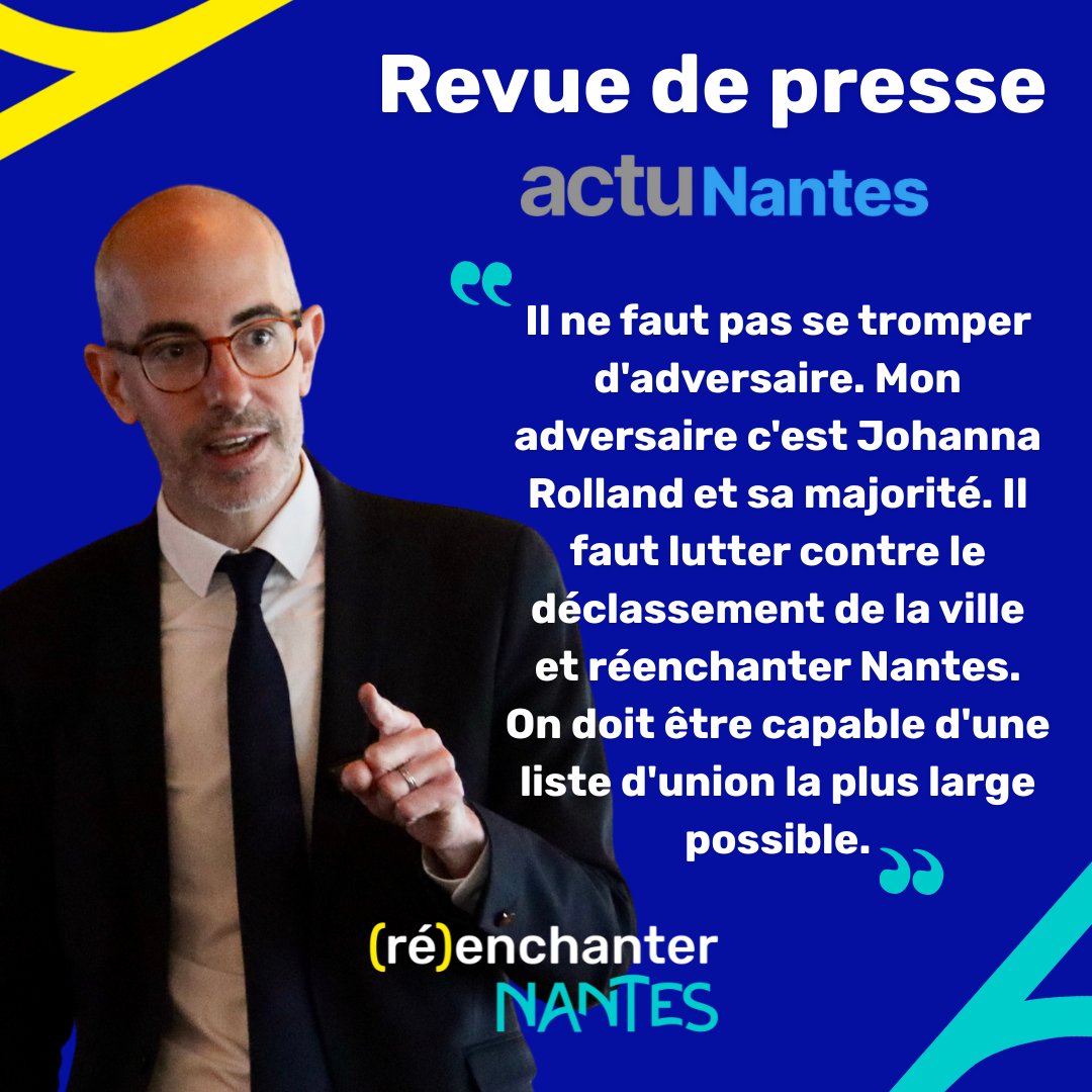 julienbainvel's tweet image. 💙💛 Revue de presse 🗞️
#ActuNantes : « Il ne faut pas se tromper d'adversaire. Mon adversaire c'est Johanna Rolland et sa majorité. Il faut lutter contre le déclassement de la ville et réenchanter Nantes. On doit être capable d'une liste d'union la plus large possible. »
🔗…