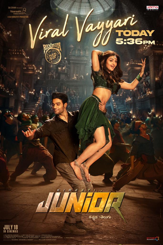 Massive beats, crazy moves &amp; viral mania on the way💥💥

#Junior second single #ViralVayyari out today at 5:36 PM ❤‍🔥

Get ready for the VIRAL CHARTBUSTER OF THE YEAR 🎼

A Rockstar <a href="/ThisIsDSP/">DEVI SRI PRASAD</a> Musical 🎸🔥

#JuniorOnJuly18th 
<a href="/geneliad/">Genelia Deshmukh</a> <a href="/KireetiOfficial/">Kireeti</a> <a href="/sreeleela14/">Sreeleela</a> <a href="/rk91_reddy/">Radhakrishna reddy</a>