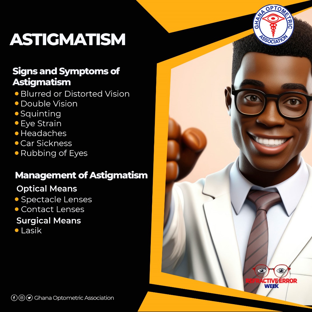 GOAssoc's tweet image. Today&apos;s 1st spotlight is on ASTIGMATISM!

Astigmatism is a type of refractive error where the cornea or lens of the eye has an irregular shape, causing light to focus on multiple points instead of a single point on the retina. 

Learn more 👇

#RefractiveErrorWeek