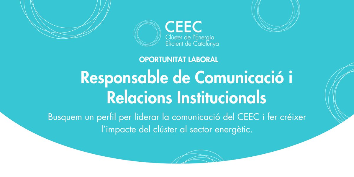 clusterEE's tweet image. 📢 Busquem Responsable de Comunicació i Relacions Institucionals!

Vols contribuir activament en la transició energètica a Catalunya? 🍃

Al @clusterEE obrim un procés de selecció per incorporar una persona amb visió estratègica, capacitat comunicativa i ganes de transformar el…