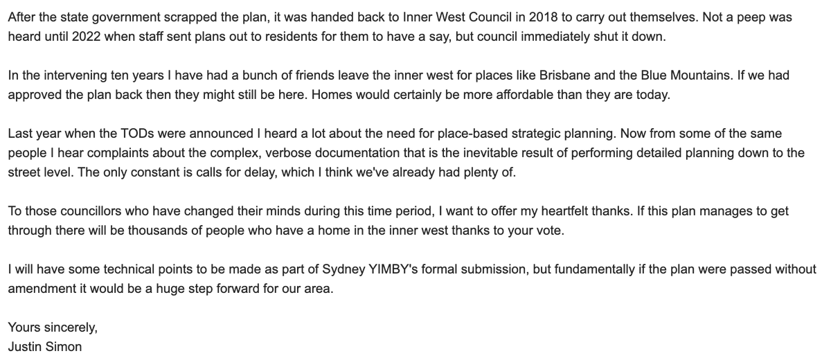I have written my personal submission to Inner West's Fairer Future Plan.

I love living in a TOD in the area with my kids, and think it would be greatly enriched by sharing it with more people from  a diversity of backgrounds.

Please make your own submission (link below) 👇