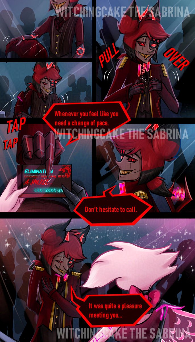 WitchingC's tweet image. GlitchHell Pg 19 - It was a pleasure meeting you.
#radiodust #angeldust #alastor #HazbinHotel #comic