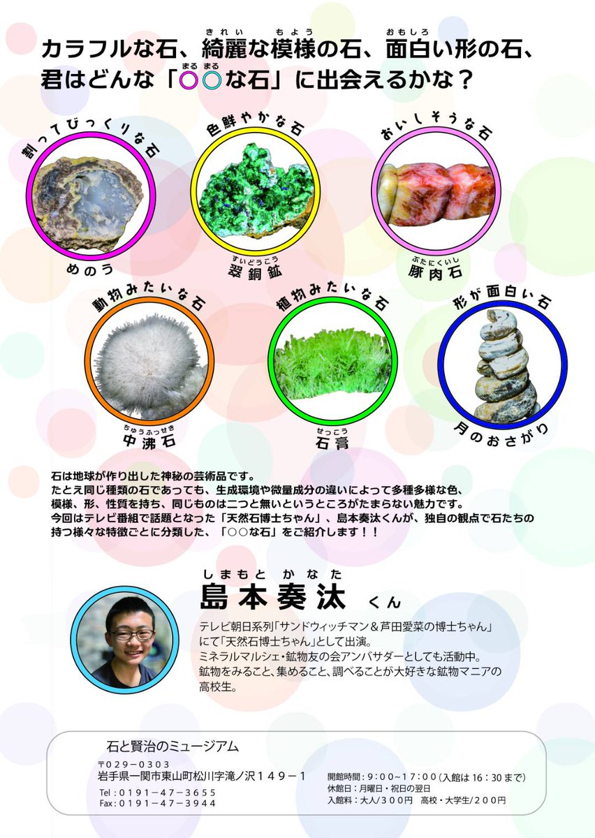 この夏の鉱物展示は博士ちゃんプレゼンツ『◯◯な石展』です この夏の鉱物展示は博士ちゃんプレゼンツ『◯◯な石展』です