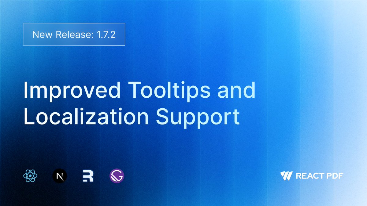 ReactPdf's tweet image. 🎉 React PDF v1.7.2 is out!
This release brings improved tooltip and expanded localization support, for a more user-friendly viewing experience.
👉 See what’s new: docs.react-pdf.dev/introduction/c…
#react #reactpdf #devtools