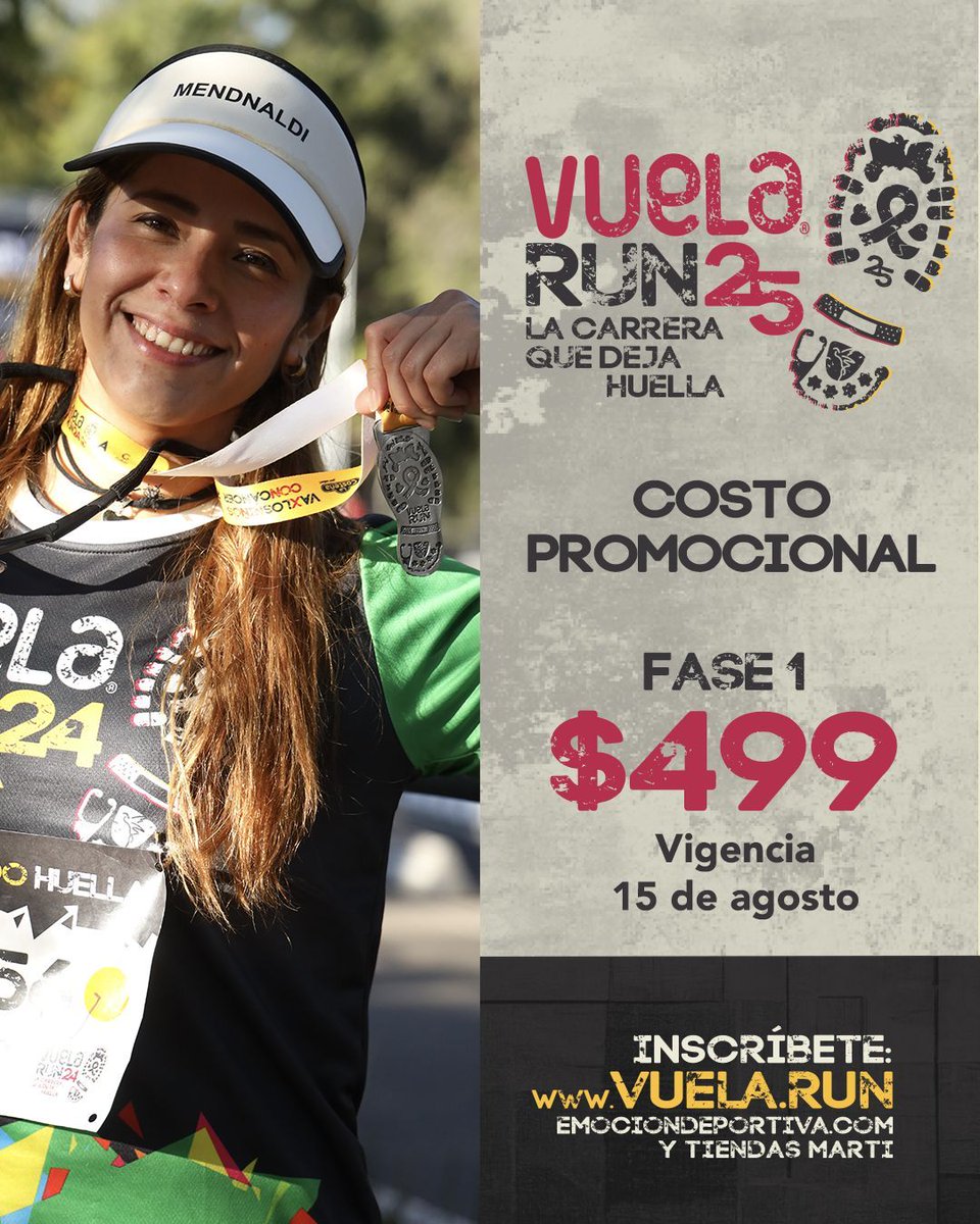 Emoción Deportiva (@emociond) on Twitter photo 🎗️ Corre por los niños con cáncer en la VUELA RUN 2025
Este 23 de noviembre, tus pasos pueden marcar la diferencia en el Bosque de Chapultepec.
Inscríbete por solo $499 (cuota fase 1 vigente hasta el 15 de agosto) en el link buff.ly/qx3ESw1 o en Tiendas Martí. 🎗️ Corre por los niños con cáncer en la VUELA RUN 2025
Este 23 de noviembre, tus pasos pueden marcar la diferencia en el Bosque de Chapultepec.
Inscríbete por solo $499 (cuota fase 1 vigente hasta el 15 de agosto) en el link buff.ly/qx3ESw1 o en Tiendas Martí.