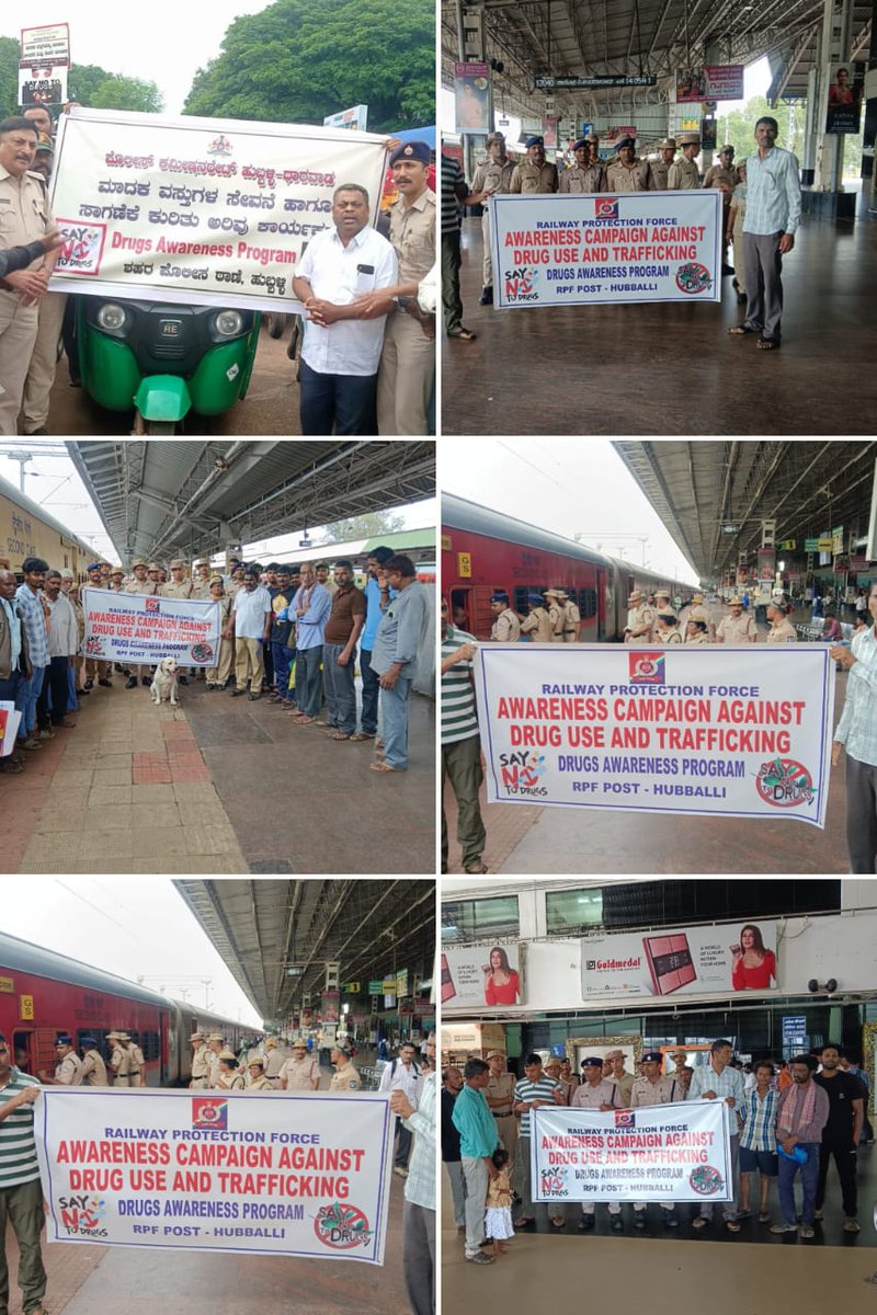 #JANJAGARAN: RPF/Hubballi officer and staff conducted an awareness program on the International Day against Drug Abuse and Illicit Trafficking, in coordination with local police and auto drivers at Hubballi Railway Station. Passengers were informed about this topic. <a href="/RPF_INDIA/">RPF INDIA</a>