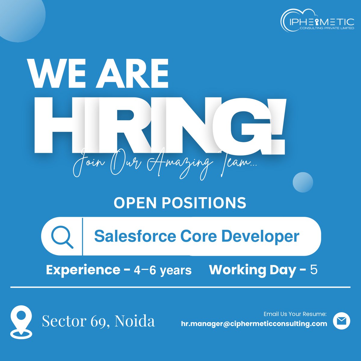 𝗔𝗿𝗲 𝘆𝗼𝘂 𝗮 𝗰𝘂𝗿𝗿𝗲𝗻𝘁𝗹𝘆 𝗹𝗼𝗼𝗸𝗶𝗻𝗴 𝗳𝗼𝗿 𝗮 𝗻𝗲𝘄 𝗼𝗽𝗽𝗼𝗿𝘁𝘂𝗻𝗶𝘁𝘆!

𝗲𝗺𝗮𝗶𝗹 𝘁𝗼: hr.manager@ciphermeticconsulting.com

#salesforce #hiring #salesforcedeveloperjob #noidaoffice #trailblazercommuntiy #ohana #salesforceconsulting #ciphermeticconsulting
