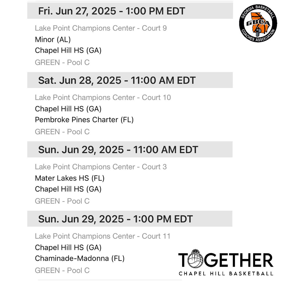 Our Varsity A squad will be participating in the <a href="/GAcoaches/">GBCA</a> (Southeast Region) event this weekend. Looking forward to playing against our out of town competition. Appreciative of the opportunity to play in front of college coaches. #PantherPride #AdidasLegacy