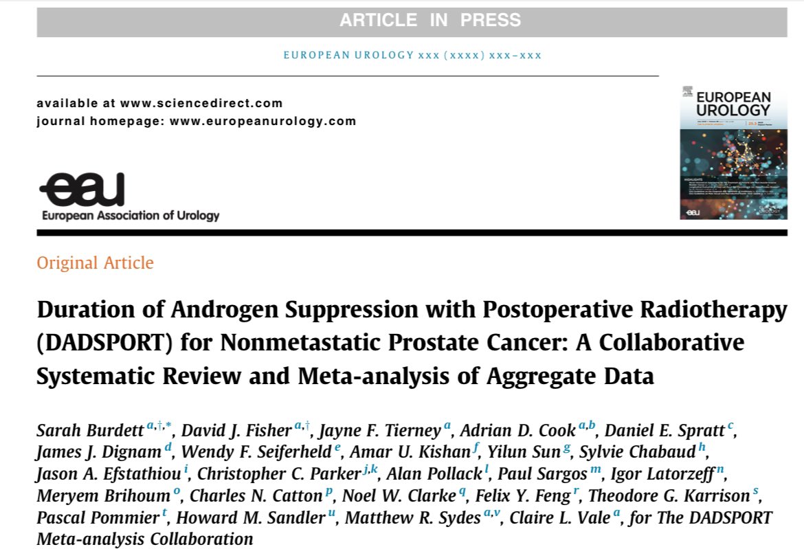 🛑A meta-analysis from the DADSPORT Collaboration:

Adding hormone therapy to post-op radiotherapy in nonmetastatic prostate cancer improves:

✅ Metastasis-free survival (HR=0.78)
✅ Prostate cancer–specific survival (HR=0.61)
📉 Overall survival benefit small (HR=0.86), limited