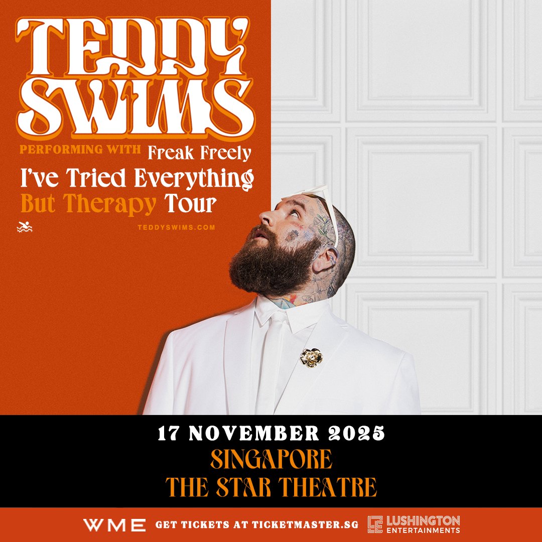 🎤✨ Just Announced: TEDDY SWIMS LIVE in Singapore! ✨🎤 Teddy Swims brings his captivating blend of soul, R&amp;B, raw emotion and powerhouse vocals to Singapore for one night only!! 
📅 17 November 2025, 8pm
📍 The Star Theatre
🎟 bit.ly/TeddySwims2025
Tickets on sale 1 July 10am
