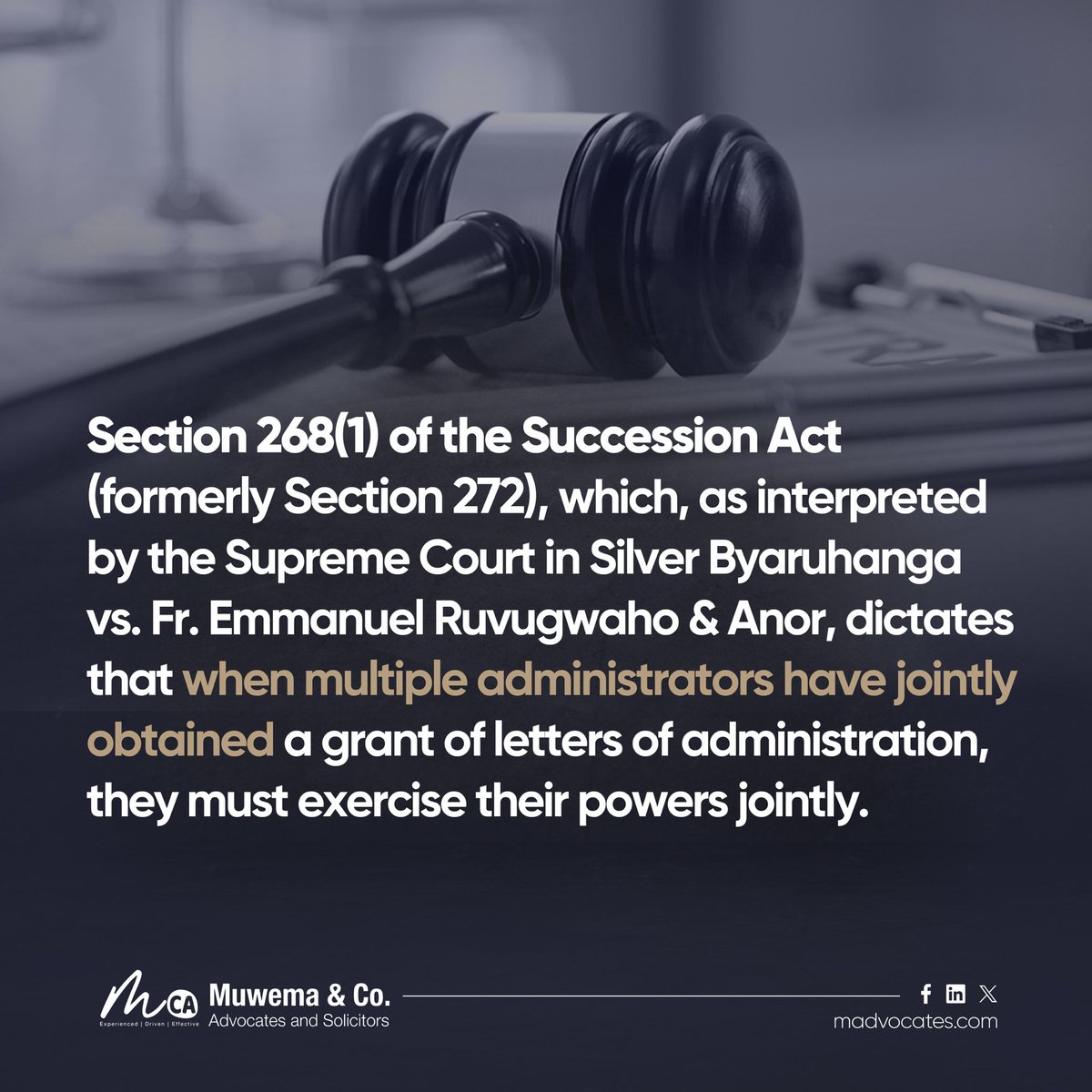 MuwemaLaw's tweet image. A recent High Court decision reiterated that a suit brought by only two out of three administrators, where the grant was issued to three jointly, is "incurably defective" because the administrators must act as one unit.
Learn more: bit.ly/4k0Izey