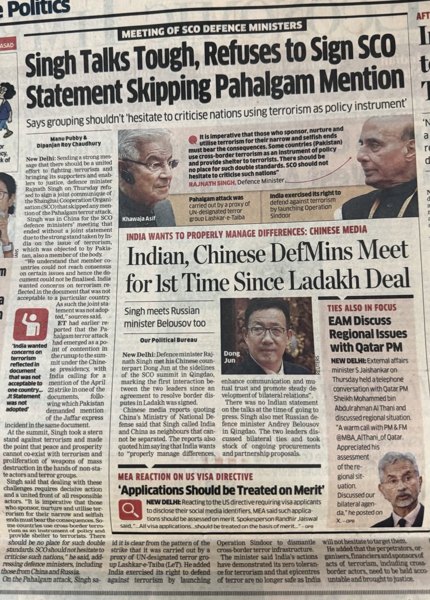 Dipanjan R Chaudhury (@dipanjanet) on Twitter photo With key focus of SCO on countering terror, India had rightly pushed for condemnation of Pahalgam terror attack in joint statement. Pakistan inserted Balochistan & hosts China couldn’t swing. India refused to sign Jt Statement— <a href="/manupubby/">Manu Pubby</a> & I write <a href="/ETPolitics/">ET Politics</a> With key focus of SCO on countering terror, India had rightly pushed for condemnation of Pahalgam terror attack in joint statement. Pakistan inserted Balochistan & hosts China couldn’t swing. India refused to sign Jt Statement— <a href="/manupubby/">Manu Pubby</a> & I write <a href="/ETPolitics/">ET Politics</a>