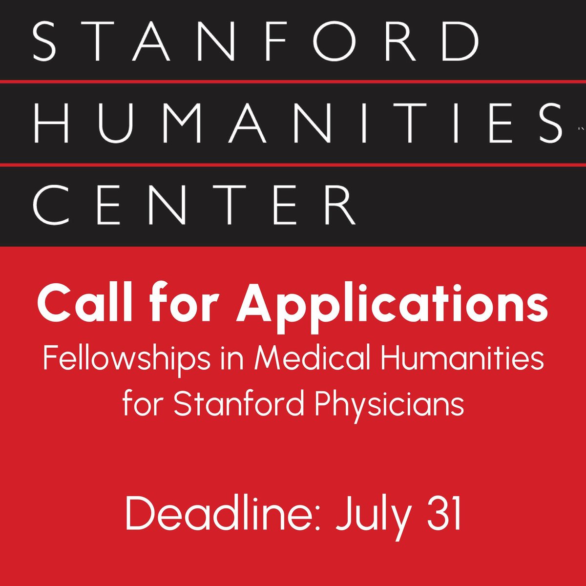 Stanford Humanities Center (@humanatstanford) on Twitter photo Call for Applications 📣 <a href="/HumanAtStanford/">Stanford Humanities Center</a> is offering a new opportunity for <a href="/StanfordMed/">Stanford Medicine</a> physicians interested in pursuing nonfiction scholarly work. Apply by July 31.
🔗 bit.ly/3TEX4Kh Call for Applications 📣 <a href="/HumanAtStanford/">Stanford Humanities Center</a> is offering a new opportunity for <a href="/StanfordMed/">Stanford Medicine</a> physicians interested in pursuing nonfiction scholarly work. Apply by July 31.
🔗 bit.ly/3TEX4Kh
