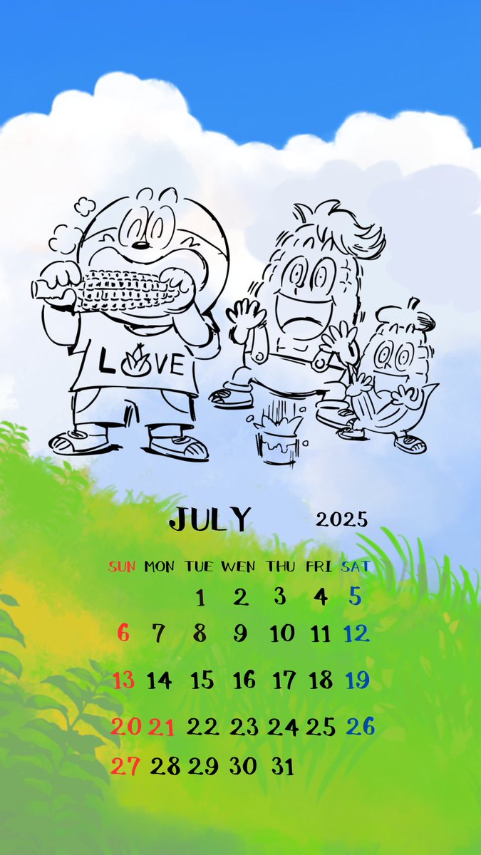 7月のカレンダー🌽🌽