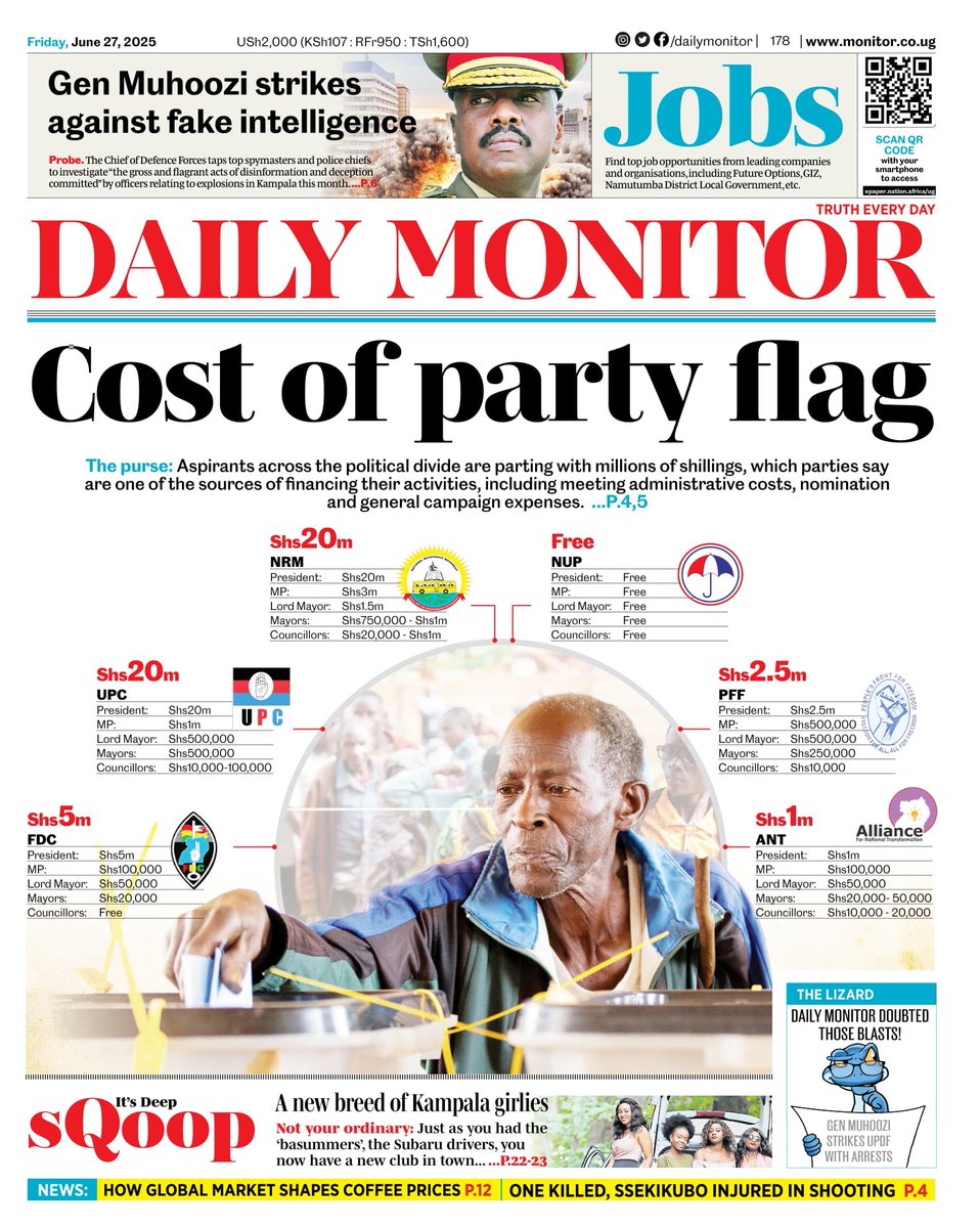 you've to admire the precedents NUP is setting

you can't seek governance in a poor country and then ask leaders offering to serve to pay hefty fees to carry your flag

this is how leaders start scheming to recover their investment, often borrowed money