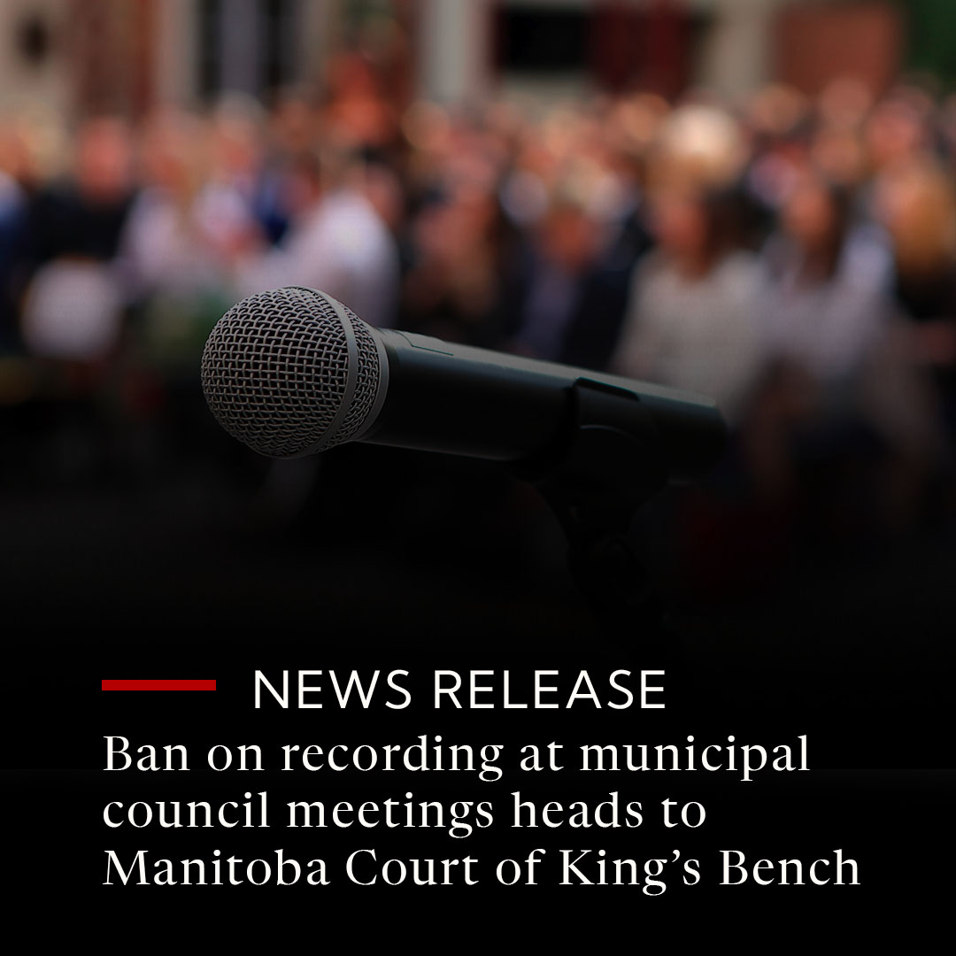 No recordings allowed?  The Justice Centre announces that four residents of Springfield, Manitoba, have filed a court application challenging a municipal policy that bans the recording of public council meetings. 

Constitutional lawyer Darren Leung said, “Municipal government