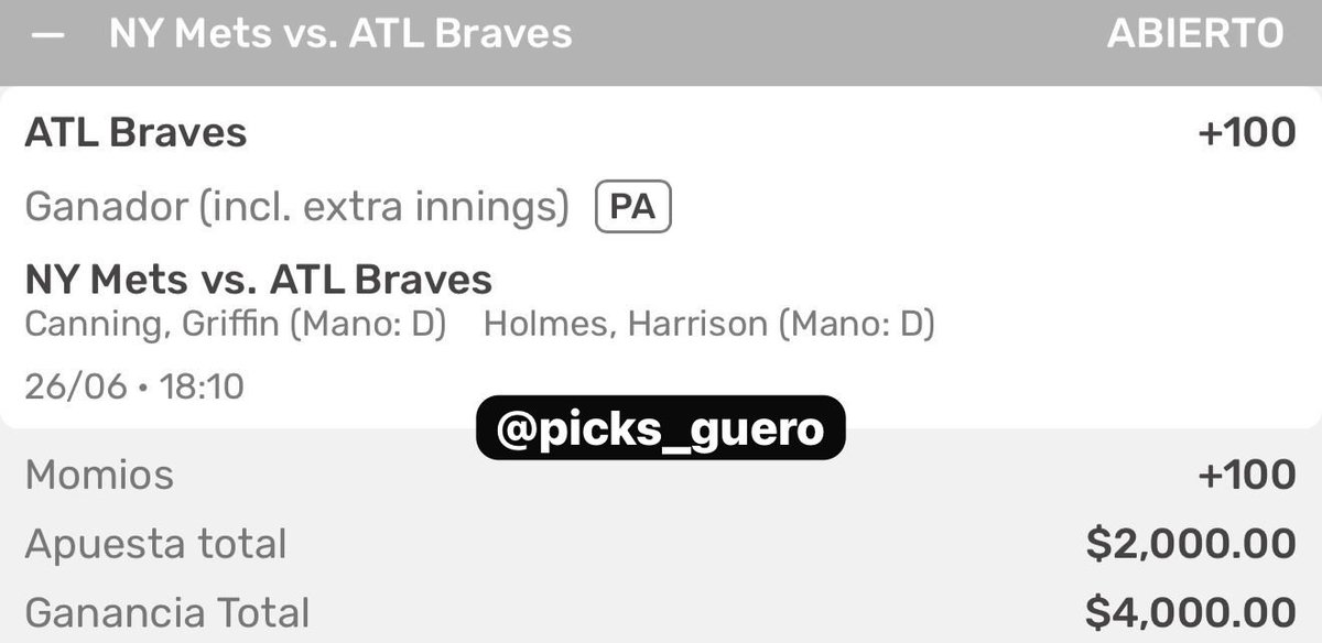🚨 PICK DEL GÜERO 🚨

Atlanta #Braves: WIN (+100) ⚾️

A DARLE! 👊🏼 #GueroPicks 💰 #MLB #FREEPICK