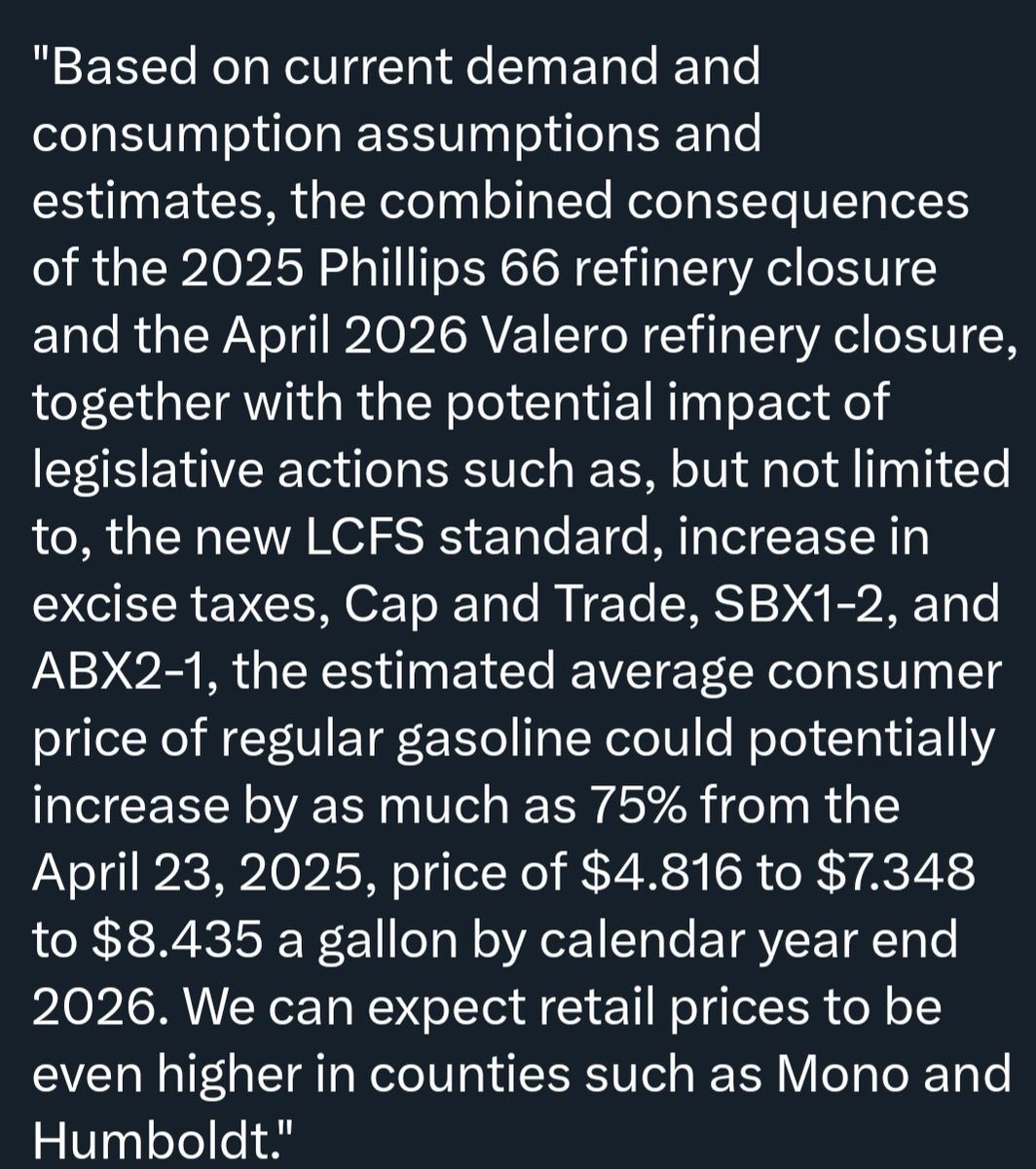 Ridiculous actions by the California government will have a serious impact on fuel prices along the West Coast and in #Nevada. 

 It's not just for fuel but second-order effects like the cost of produce and other goods shipped into Las Vegas and the Reno/Carson City area via