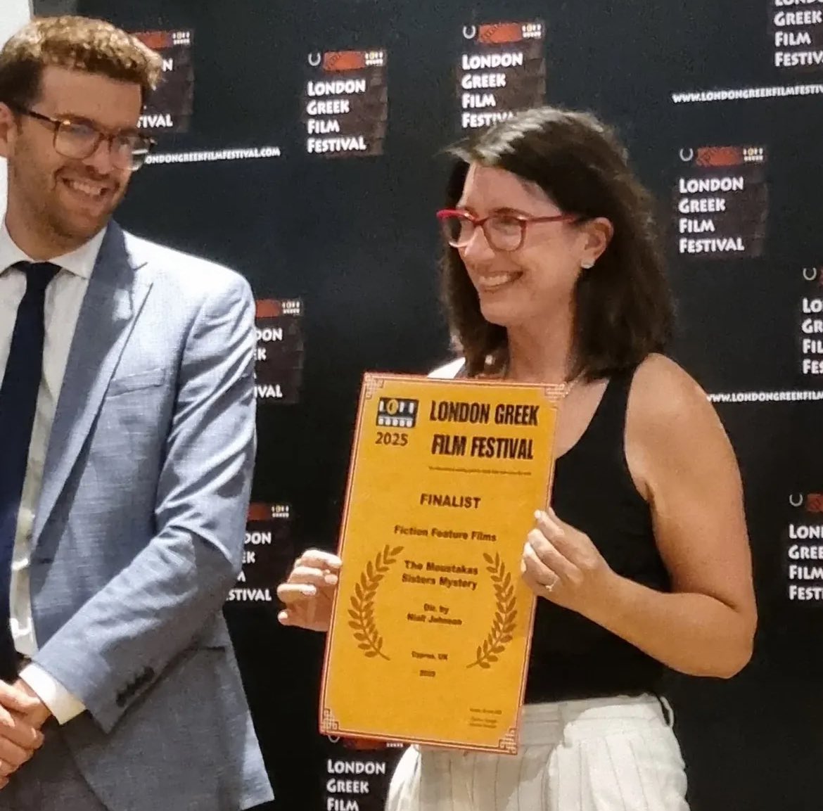 Thrilled that a movie I directed last year is screening <a href="/Everymancinema/">Everyman Cinema</a> Barnet July 11+ 12, and was Finalist at London Greek Film Festival. Pictured holding cert is the powerhouse behind it all—creator, producer, writer, co-star Emily Corcoran. #cozycrime