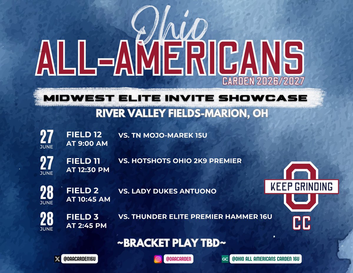 So ready to get back on the field with my girls this weekend in Marion! Here’s the schedule ‼️‼️‼️ <a href="/nix131313/">Coach Nix</a> <a href="/Paige_McMenemy/">Paige McMenemy</a> <a href="/JordanLMcNary/">Jordan McNary</a> <a href="/Hall_J_4/">Jenna Hall</a> <a href="/Jess_Odonnell88/">Jessica O'Donnell</a> <a href="/jess_bracamonte/">Jessica Bracamonte</a> <a href="/CoachScibelli/">Coach Tony Scibelli</a> <a href="/CoachJexx_RMU/">Coach Jexx</a> <a href="/CoachJMo29/">Coach Morganti</a> @stephenoswald2