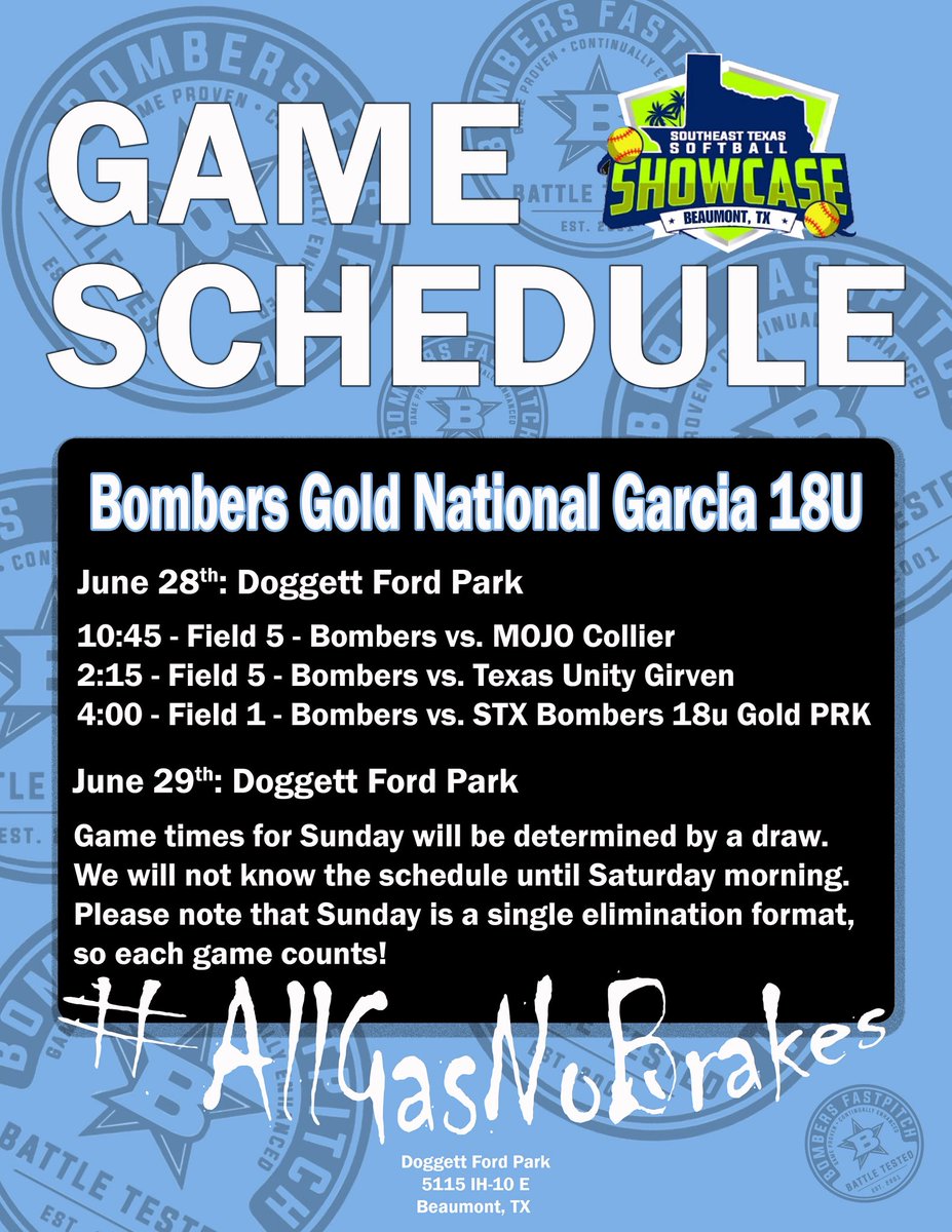 Stevie Scheiffele (@steviesch2026) on Twitter photo My Showcase Schedule for this weekend in Beaumont, TX 🥎🥎🥎
<a href="/Bridgeland_SB/">Bridgeland Softball</a> <a href="/bombers_fp/">Bombers Fastpitch</a> <a href="/TopPreps/">College Coaches / Scouts / College Recruiters</a> <a href="/ExtraInningSB/">EXTRA INNING SOFTBALL</a> <a href="/SBRRetweets/">Softball Recruiting Reposts</a> <a href="/LegacyLegendsS1/">Legacy & Legends Softball</a> <a href="/DfwSho/">DFW Sho'Case</a> <a href="/CoastRecruits/">Coast 2 Coast Recruits</a> <a href="/ncsa/">NCSA College Recruiting</a> My Showcase Schedule for this weekend in Beaumont, TX 🥎🥎🥎
<a href="/Bridgeland_SB/">Bridgeland Softball</a> <a href="/bombers_fp/">Bombers Fastpitch</a> <a href="/TopPreps/">College Coaches / Scouts / College Recruiters</a> <a href="/ExtraInningSB/">EXTRA INNING SOFTBALL</a> <a href="/SBRRetweets/">Softball Recruiting Reposts</a> <a href="/LegacyLegendsS1/">Legacy & Legends Softball</a> <a href="/DfwSho/">DFW Sho'Case</a> <a href="/CoastRecruits/">Coast 2 Coast Recruits</a> <a href="/ncsa/">NCSA College Recruiting</a>