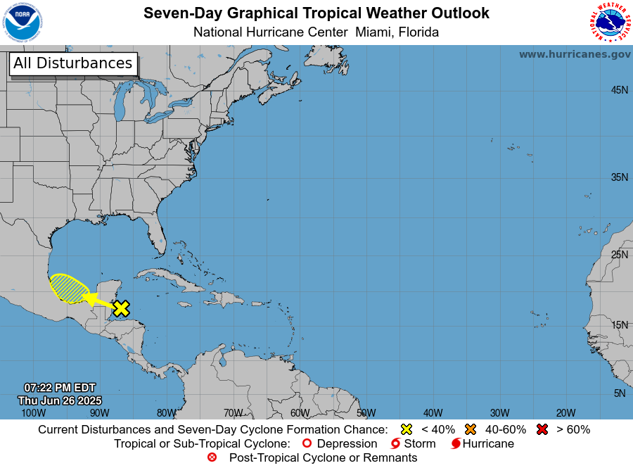 Showers &amp; thunderstorms in NW Caribbean expected to move into Bay of Campeche by Sat/Sat night

If over water a low-pressure area may form later

#tropics #foxweather