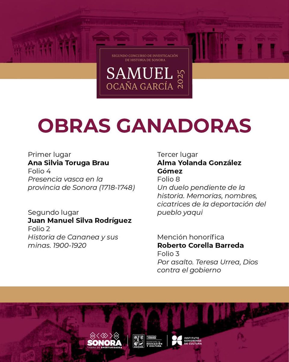 HISTORICAS_UABC's tweet image. Se dieron a conocer los ganadores del Segundo Concurso de Investigación de Historia “Samuel Ocaña García” 2025 por parte del Gobierno de Sonora, en cuyo jurado participó nuestro investigador, Dr. Jesús Méndez Reyes.