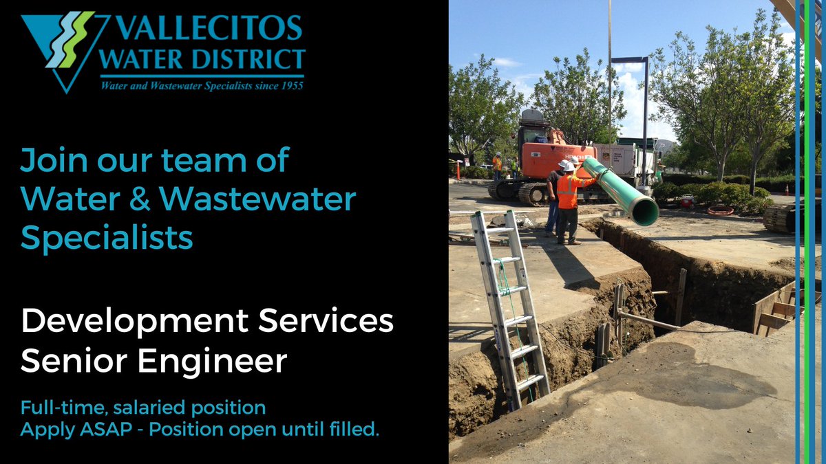 vallecitoswater's tweet image. We're seeking a Senior Engineer to manage the development services dept, including planning studies, development projects, & environmental compliance. If you have strong leadership skills & want a rewarding career, come join our team! #WorkForWater💦
ow.ly/MXYx50WhcHr