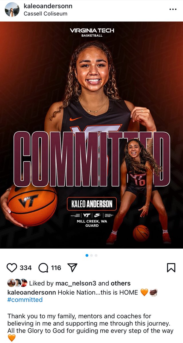 #Hokies and Megan Duffy have picked up a commitment from Kaleo Anderson, the No. 66 player in ESPN’s class of 2026, per her Instagram.

The 5-foot-11 guard from Mill Creek, Wash., located just north of Seattle, visited Blacksburg this week.